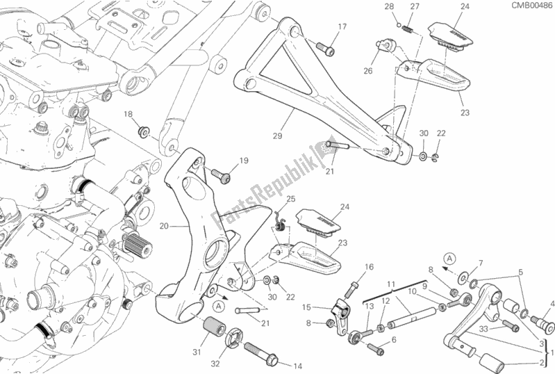 All parts for the Footrests, Left of the Ducati Monster 821 Thailand 2018